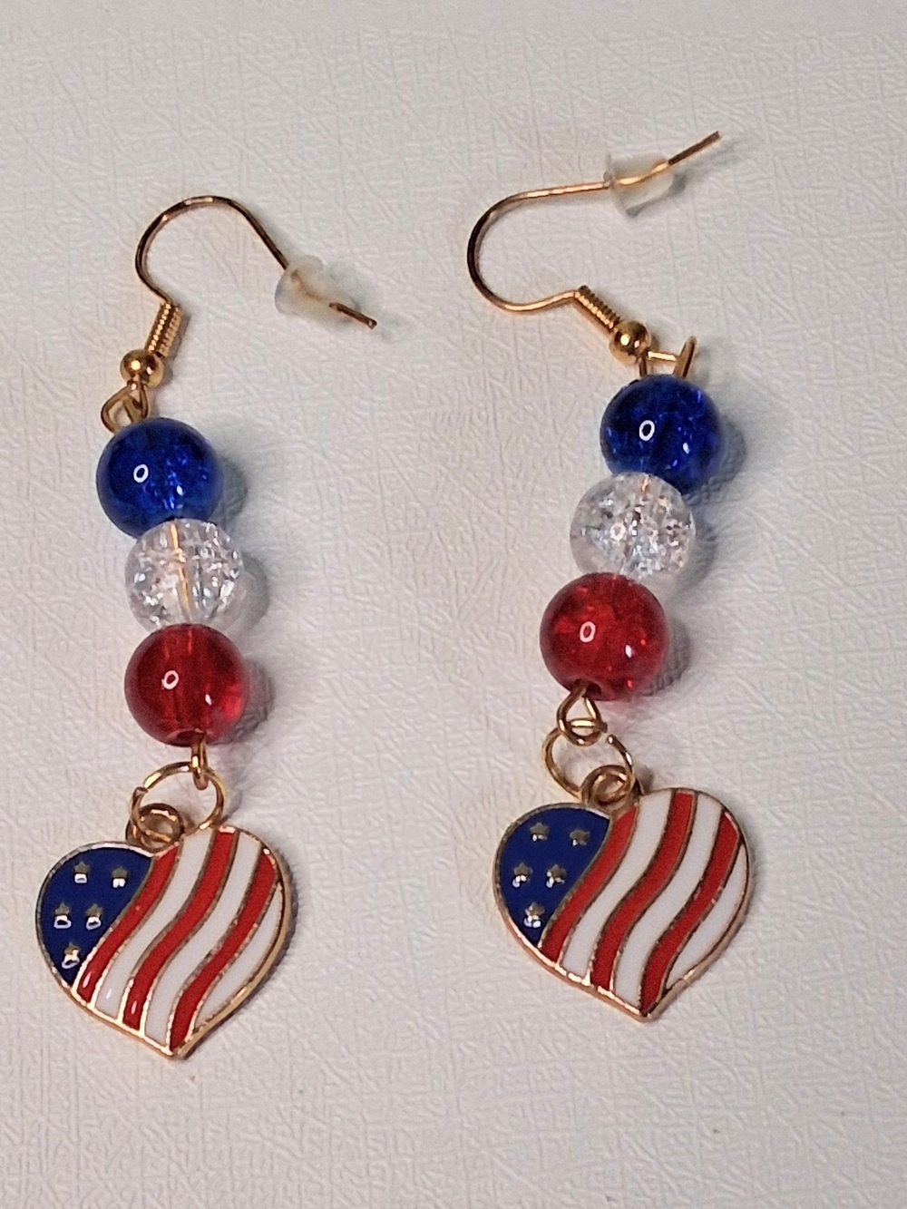 Patriotic Heart Dangle Earrings - Red, White & Blue
